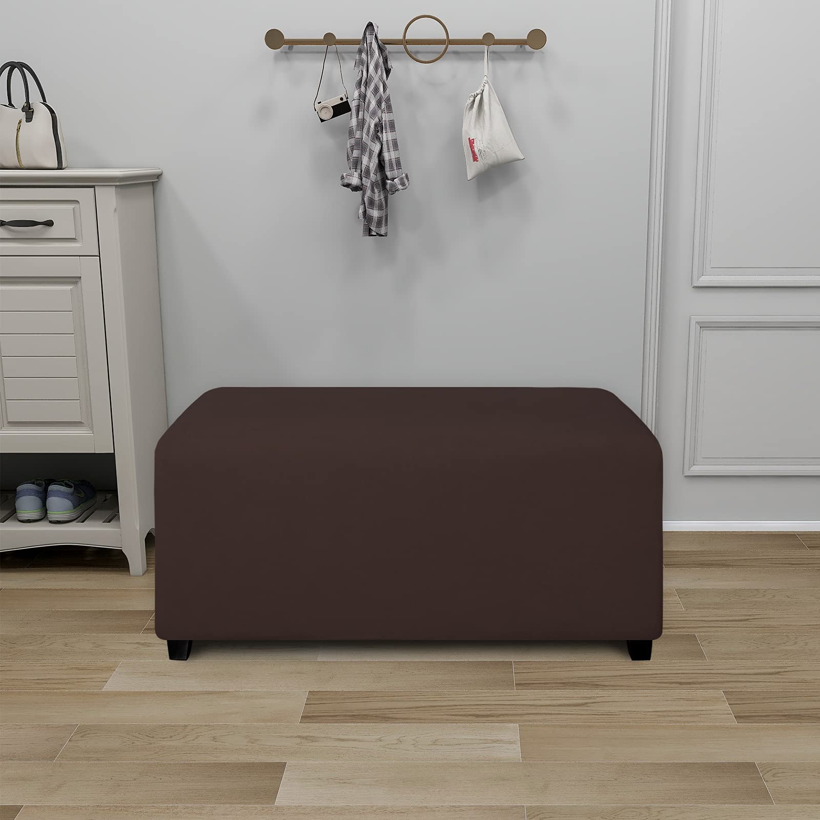 Purefit Super Stretch Soft Form Fit Ottoman Cover Rectangle - Ottoman Slipcovers For Foot Stool & Folding Storage Furniture For Living Room With Nonslip Elastic Bottom (Medium, Chocolate)